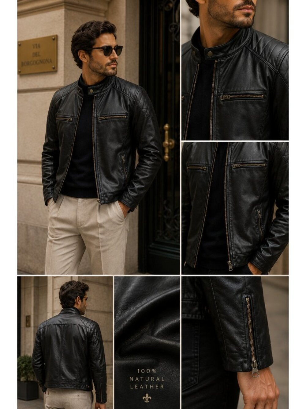 Bettina Rizzi Men’s Black Genuine Leather Moto Jacket M Argentina Cafe Racer